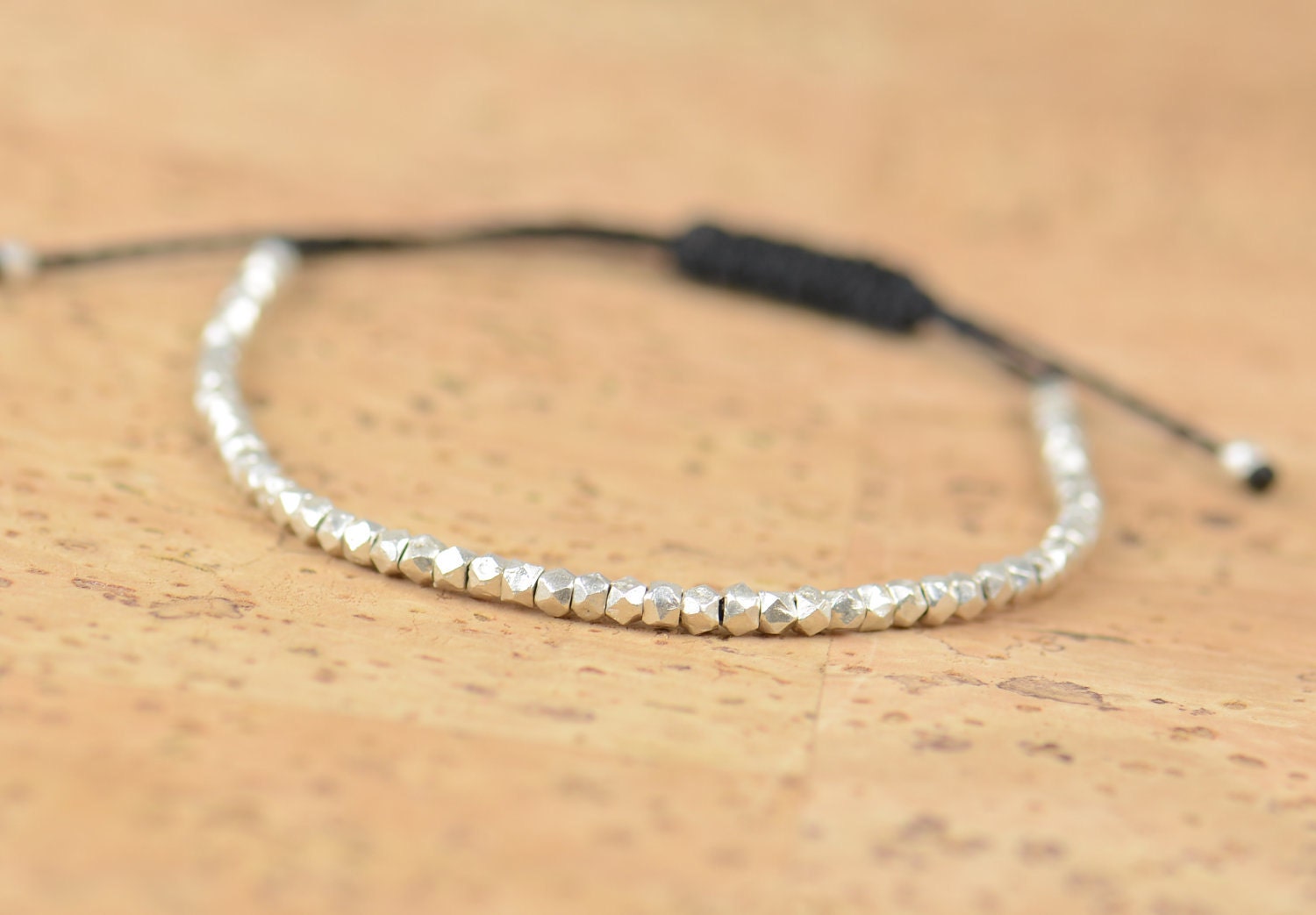 Faceted sterling silver beads - adjustable  bracelet