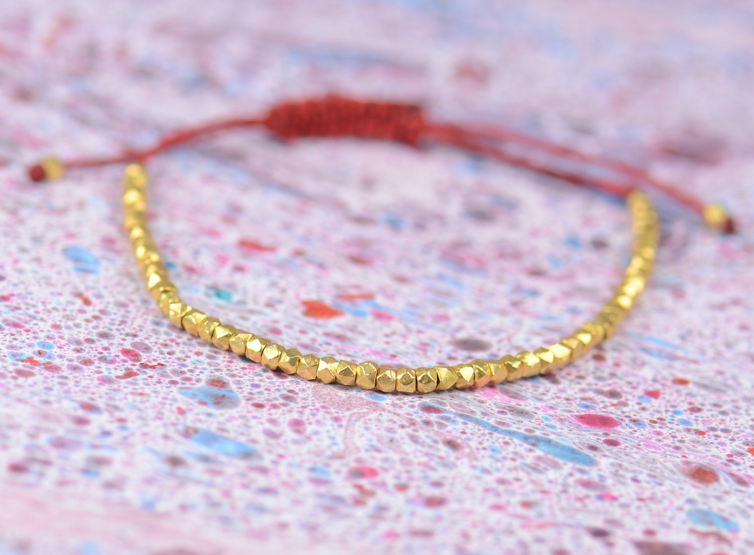 Sterling silver vermeil  beads  adjustable bracelet