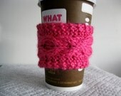 Cup Cozy Xs and Os Hugs and Kisses Coffee Sleeve Cable Knit Hot Pink