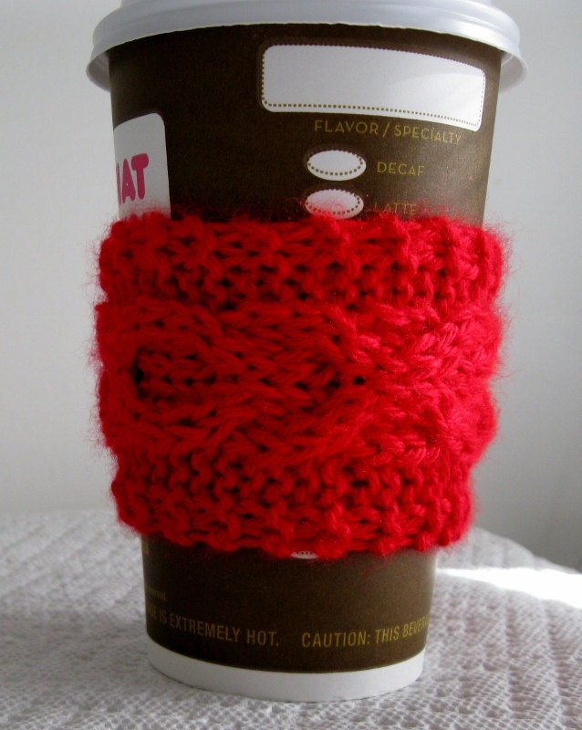 Cup Cozy Coffee Sleeve Hugs and Kisses X's and O's Ultra Soft Red Yarn