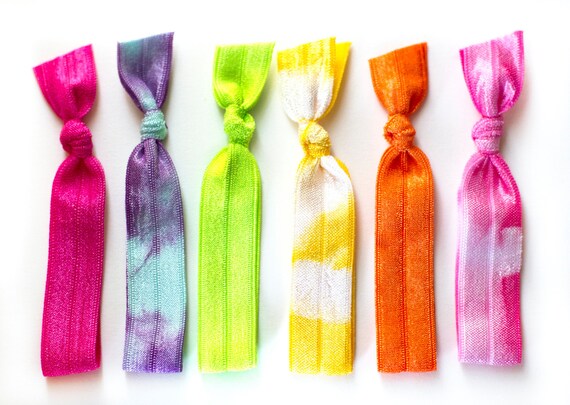 The Neon Tie Dye Hair Tie Package - 6 Neon Electric Bright Elastic Tie Dye Hair Ties that Double as Bracelets by Mane Message on Etsy
