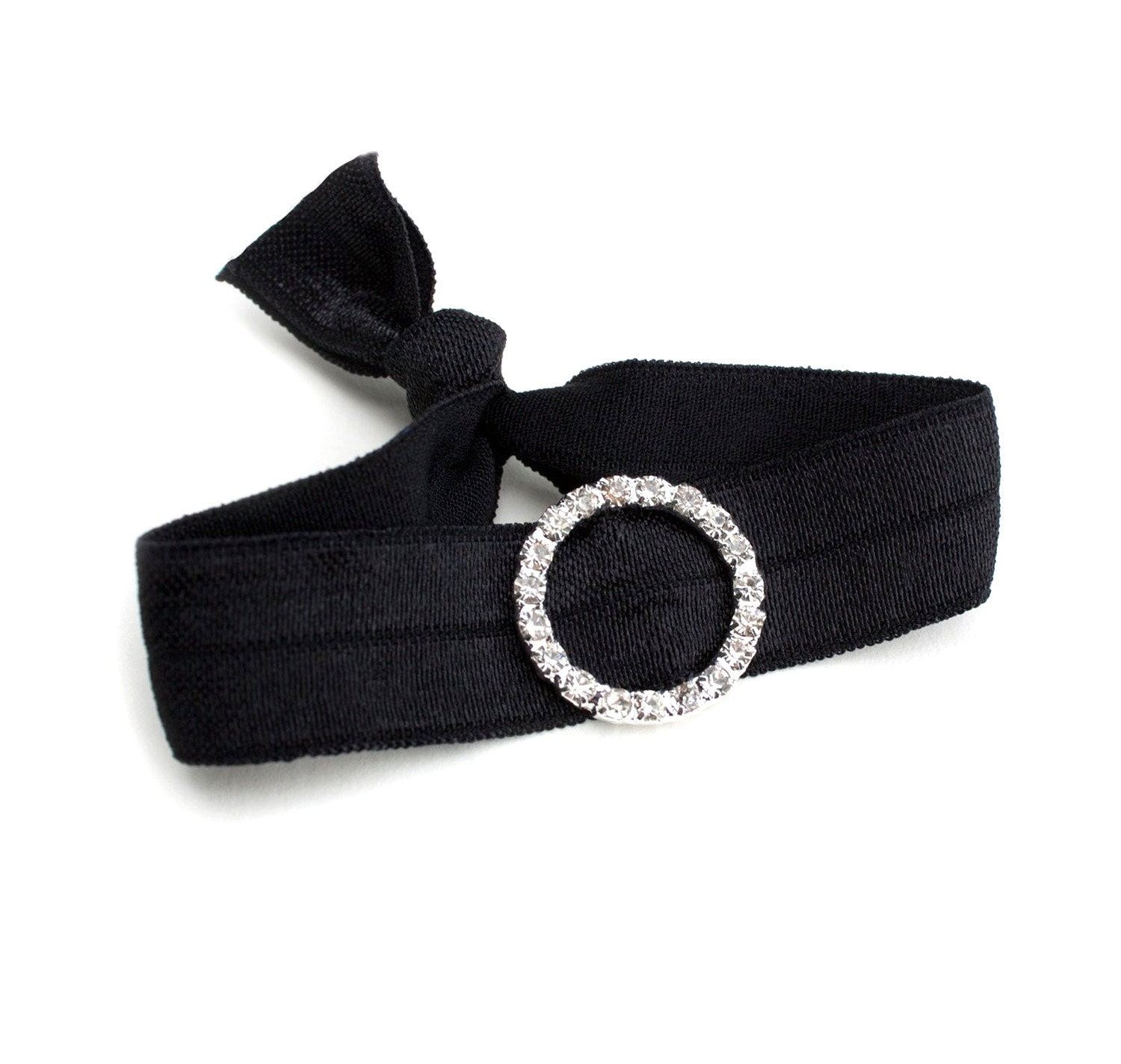 Black Elastic Hair Tie with a Rhinestone Embellishment that Doubles as a Bracelet by Mane Message on Etsy