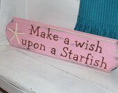 Starfish Make a Wish Sign Coastal Cottage Beach Decor Baby Nursery Decor PINK