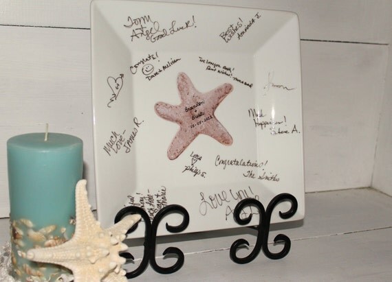 Starfish Guest Book Signature Plate Beach Wedding Keepsake Coastal Cottage Decor