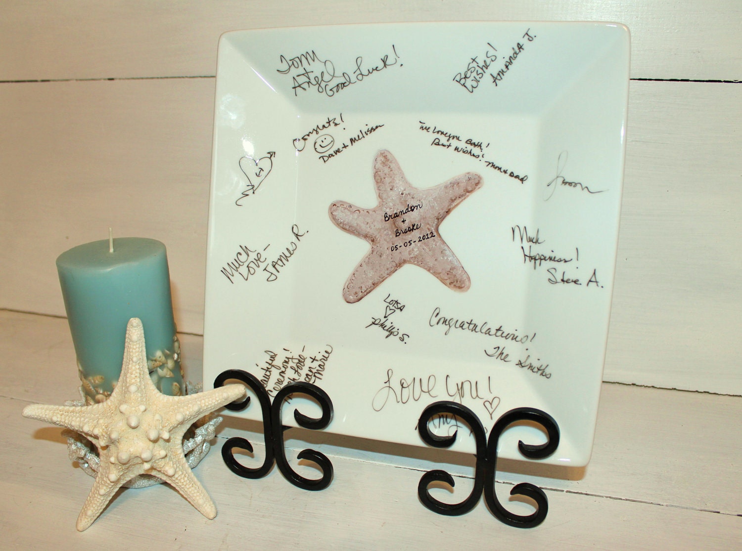 Starfish Guest Book Signature Plate Beach Wedding Keepsake Coastal Cottage Decor
