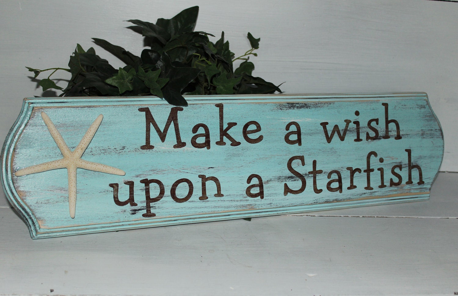 Starfish Make a Wish Sign Coastal Cottage Beach Decor Baby Nursery Decor