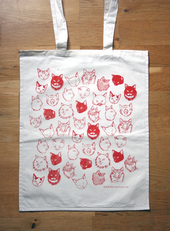 SALE: Cat Tote Bag - red