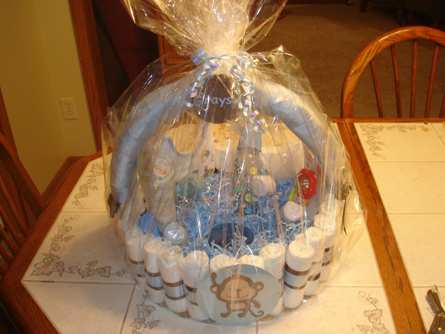 Blue and Brown Monkey diaper basket