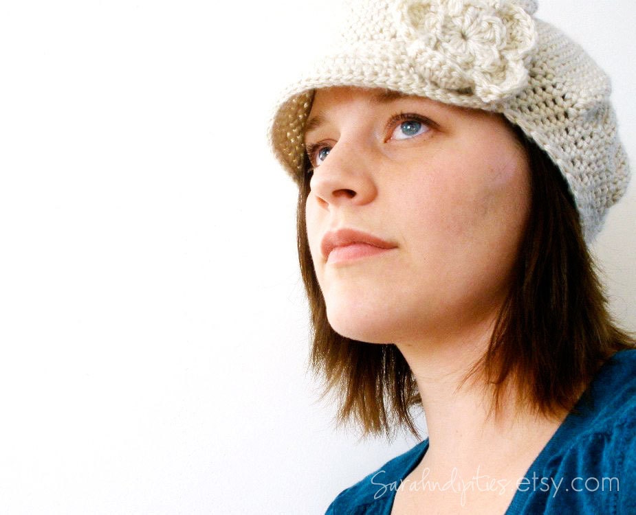 CROCHET PATTERN - Crochet Newsboy Hat with Flower - Sell What You Make
