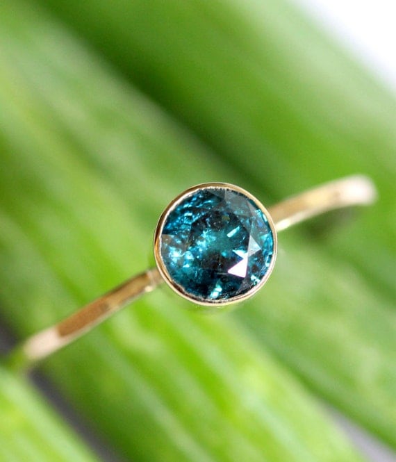 Blue Diamond In 14K Gold Ring - Ready To Ship