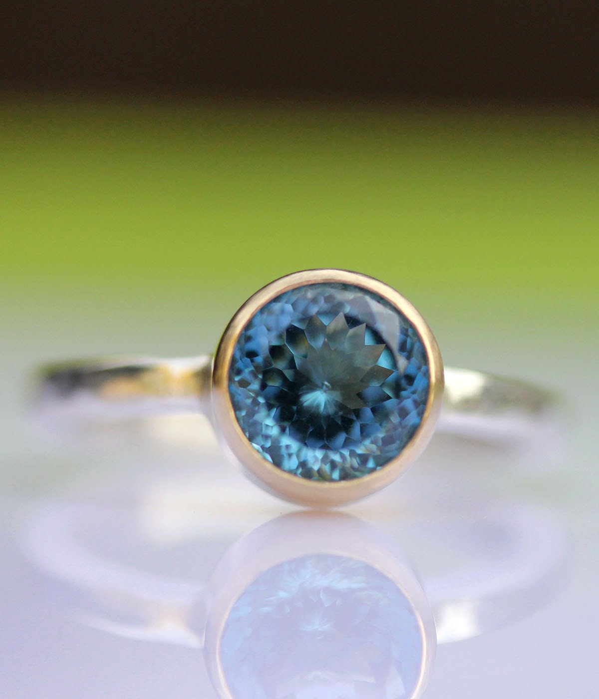 Portuguese Cut London Blue Topaz In 14K Gold Ring (Limited Edition) - Made To Order
