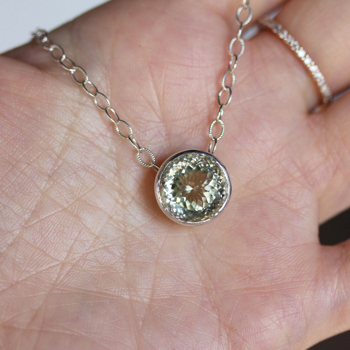 Portuguese Green Amethyst Halo Necklace - Ready To Ship