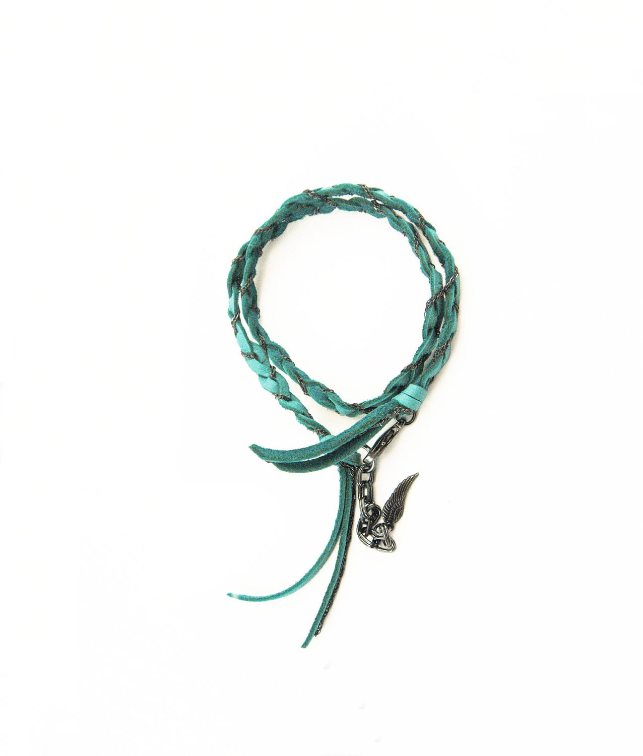 Turquoise Leather and Chain Wrap Bracelet