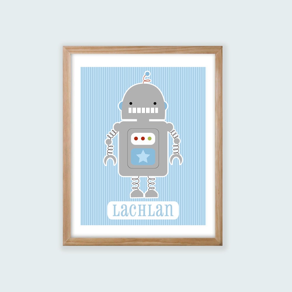 Boys Printable Personalized Nursery Wall Art. Robbie Robot.