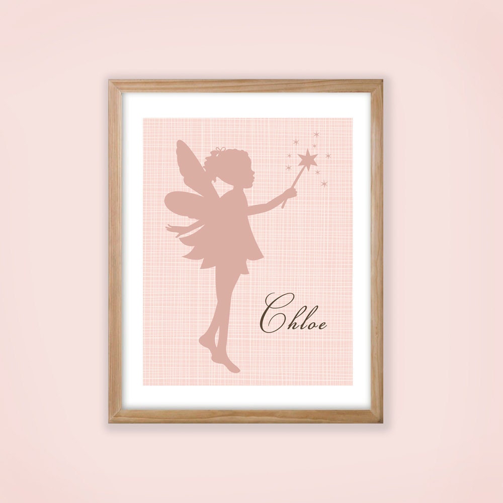 Printable Personalized Nursery Wall Art. Fairy Silhouette.