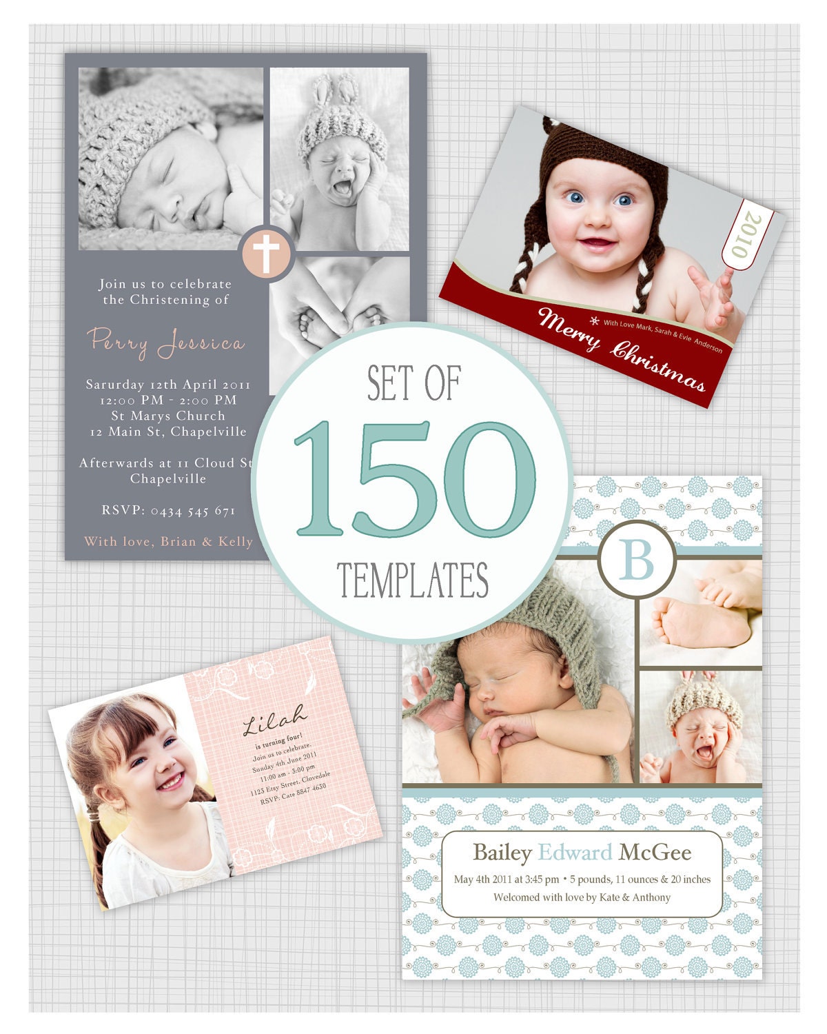 Commercial Pack of 150 Photo templates. Includes Birth Announcements, Christening and Birthday Invitations, Christmas Cards. Il_170x135