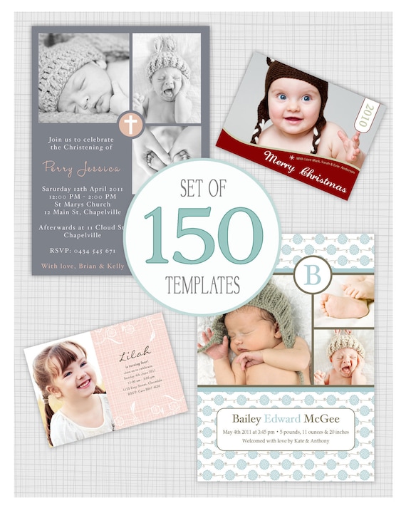 Commercial Pack of 150 Photo templates. Includes Birth Announcements, Christening and Birthday Invitations, Christmas Cards. Il_570xn