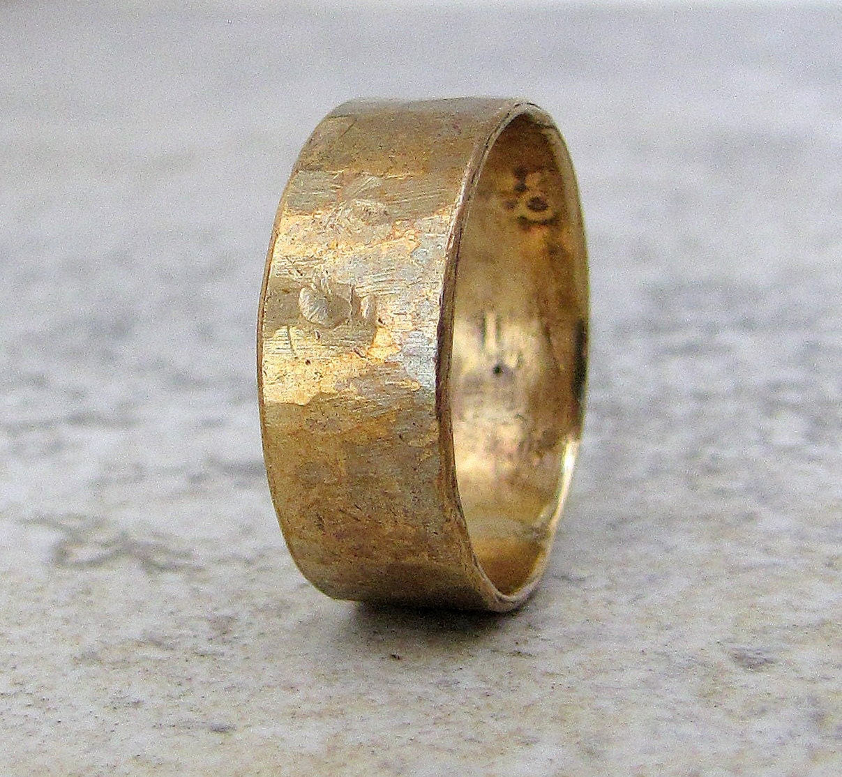 Brass Hammered Ring Distressed Rustic Wide Band Wedding Ring Wedding Band- Relic Artifact