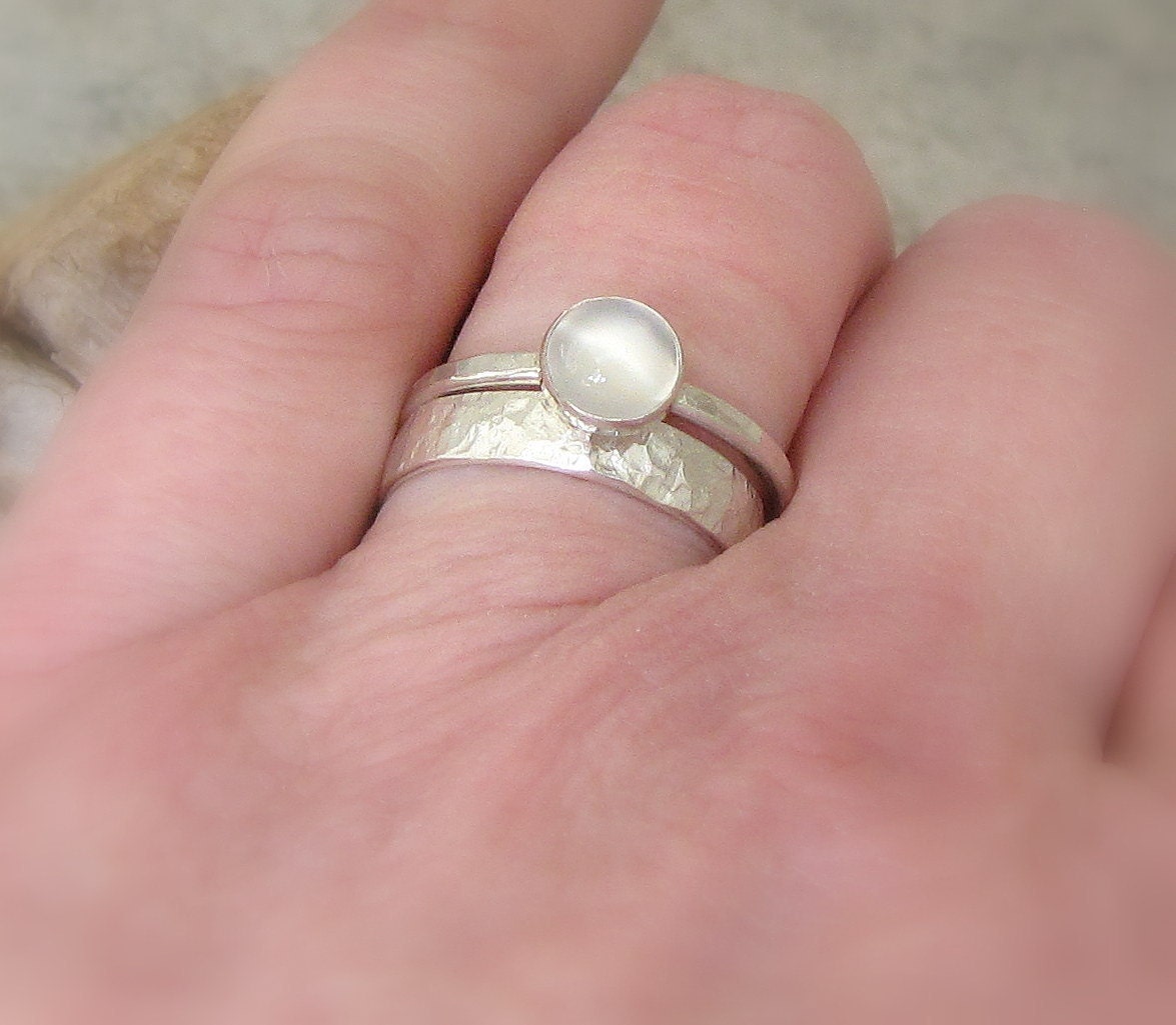 Moonstone Ring Silver Stacking Ring Solitaire Engagement Ring- Moon Glow