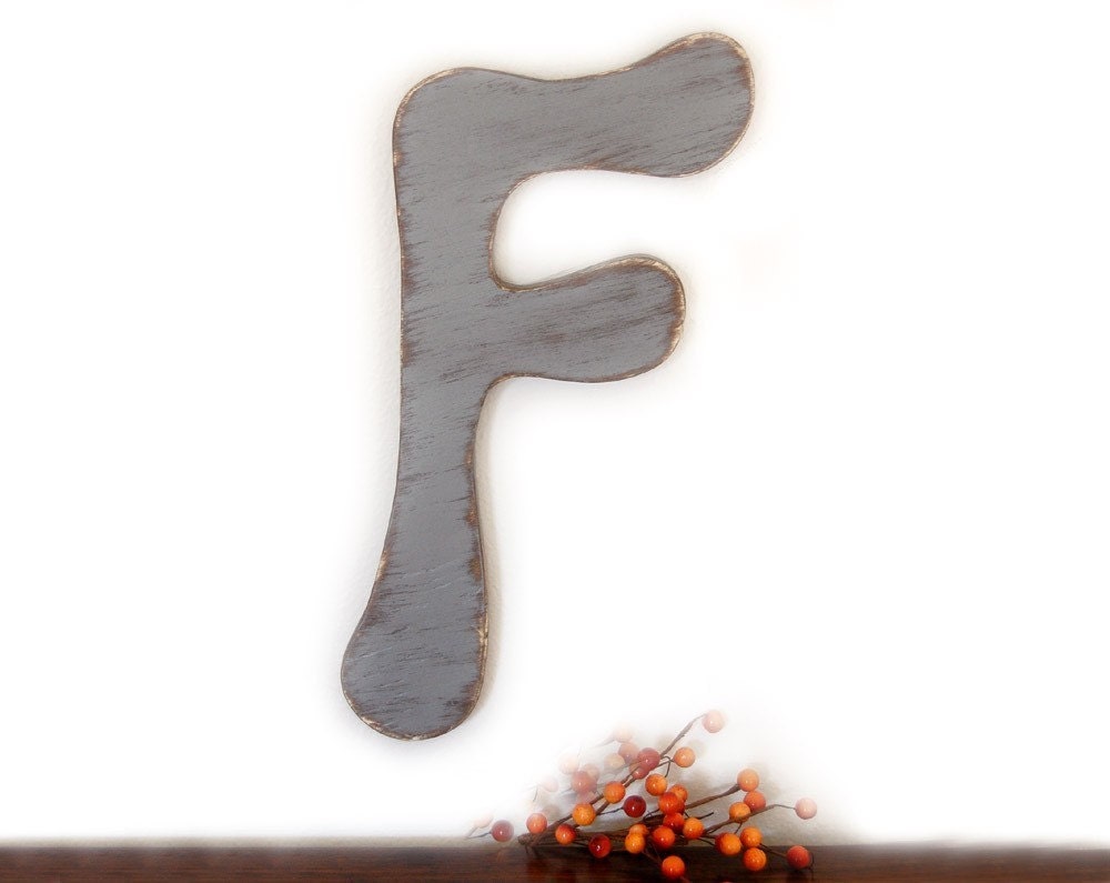 SALE - decorative wood letter F wood sign cottage style SLATE GRAY