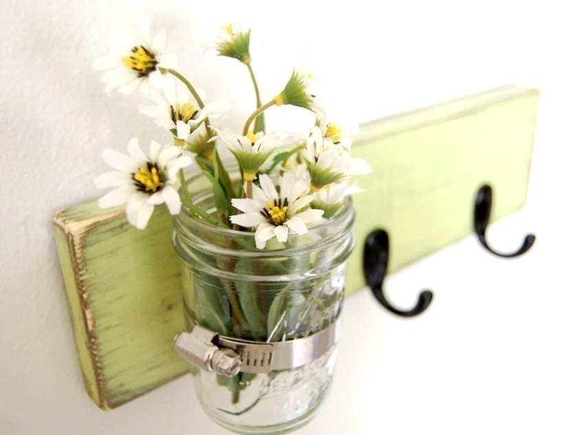 Vase WOOD Key Hooks Organizer - Spring Green