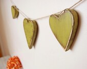 Heart garland painted wood avocado green cottage decor