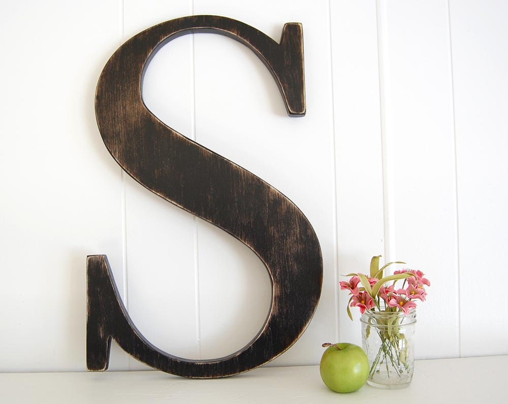 12" wooden letter S - wall art signage rustic americana primitive Black - Letter S - OldNewAgain