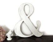 Vintage wedding - Shabby chic sign - Engagement prop ampersand- Classic White