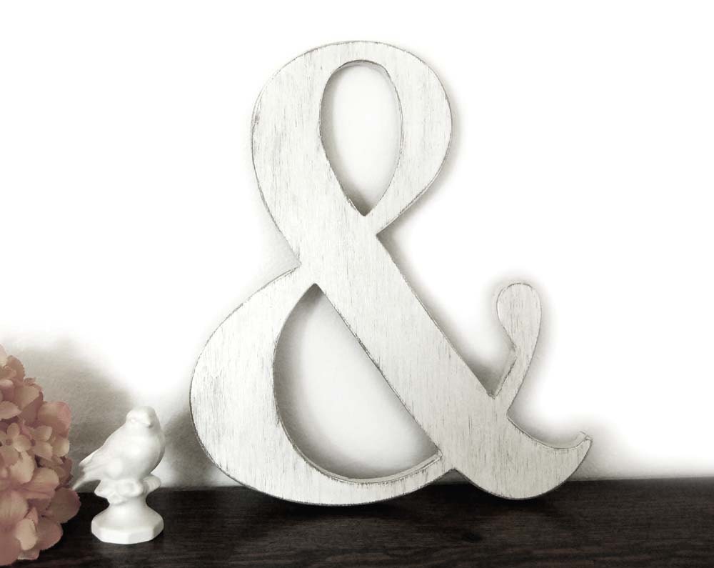 Vintage wedding - Shabby chic sign - Engagement prop ampersand- Classic White
