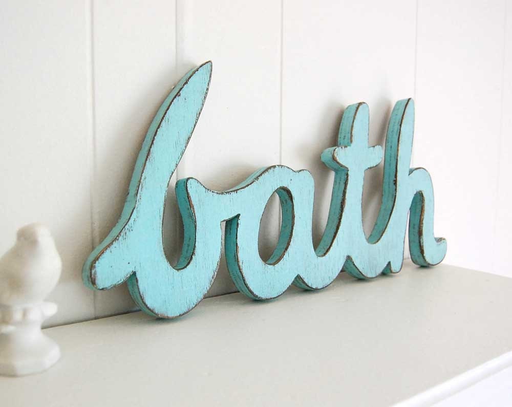 bathroom sign painted / custom color / wooden beach decor cottage decor / Light Turquoise