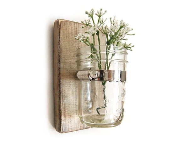 wood sconce mason jar wall vase french country decor shabby chic SET of TWO