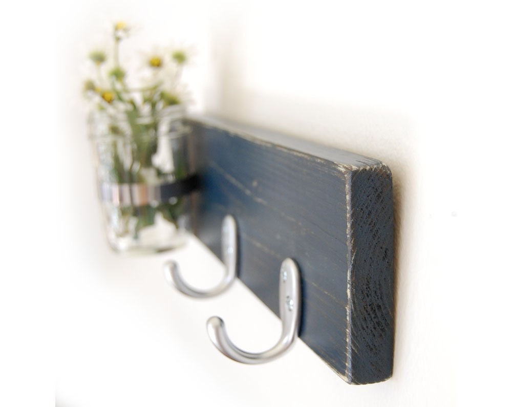 Key hook wall organizer - with vase - nautical Navy