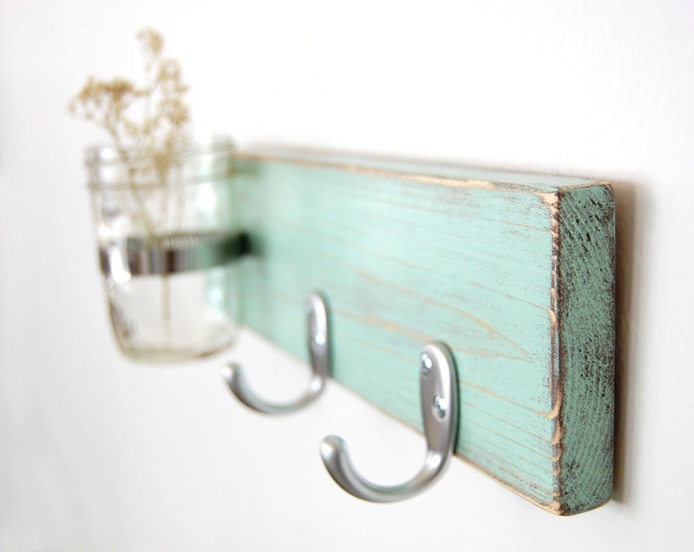 Seafoam key hook wood wall vase home organization Sweet Mint vase
