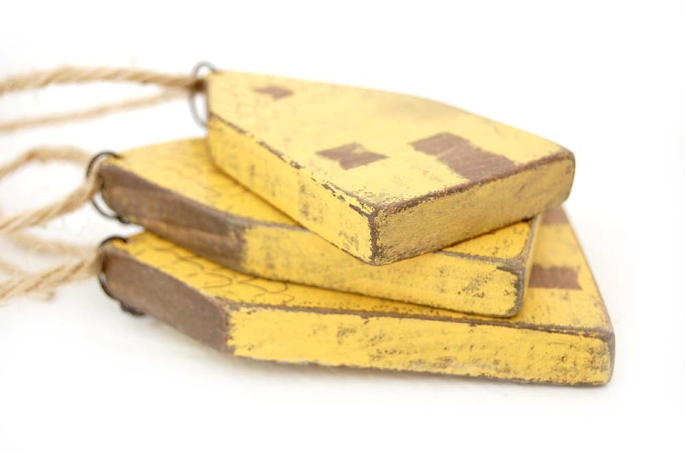 cottage style decor wooden yellow houses handpainted upcycled recycled garland