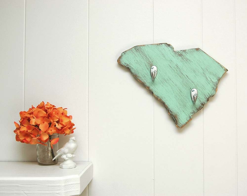 South Carolina - handmade wood key hooks country Seafoam Green / Sweet Mint