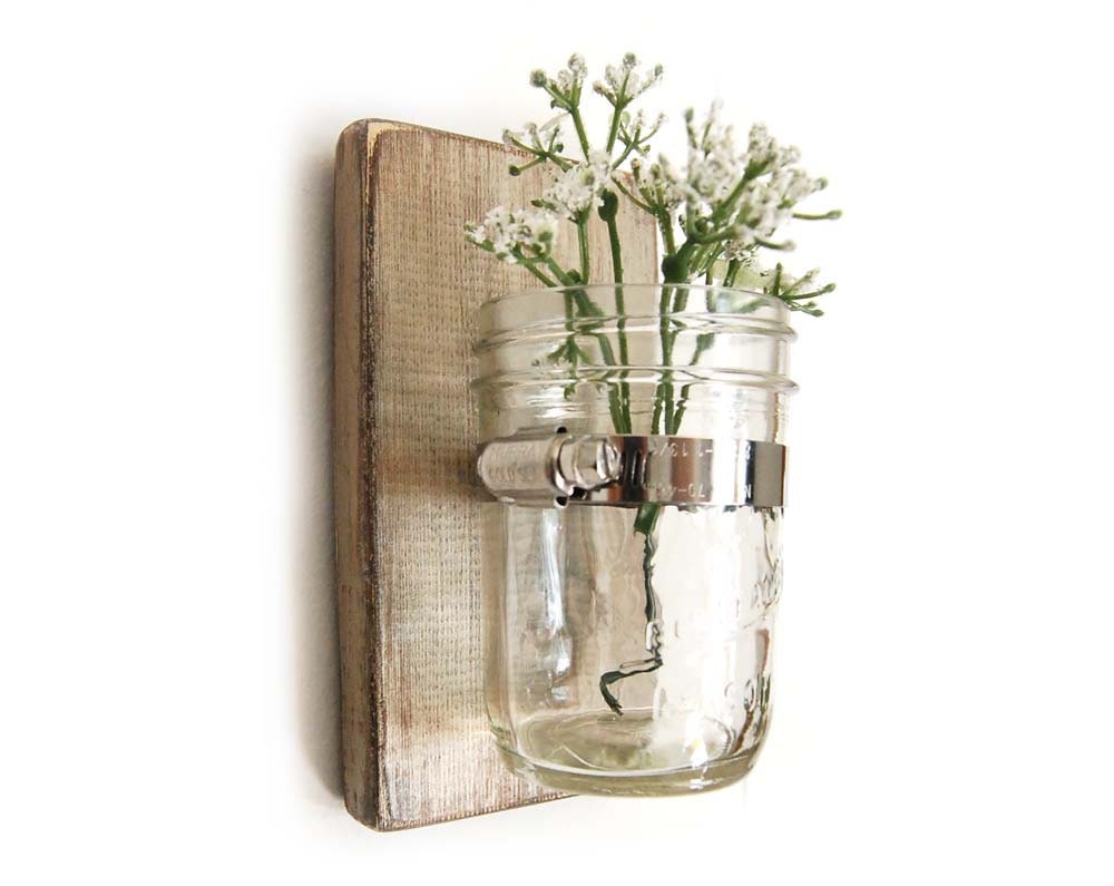 wood sconce mason jar wall vase french country decor shabby chic SET of TWO