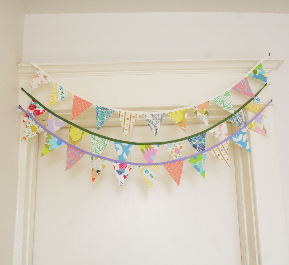 Bunting, Fabric Bunting, Banner, Fabric Pennant, Upcycled Vintage Fabrics, Vintage Floral, Handmade by Knotted Nest