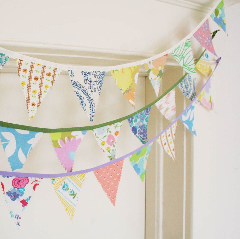 Bunting, Fabric Bunting, Banner, Fabric Pennant, Upcycled Vintage Fabrics, Vintage Floral, Handmade by Knotted Nest