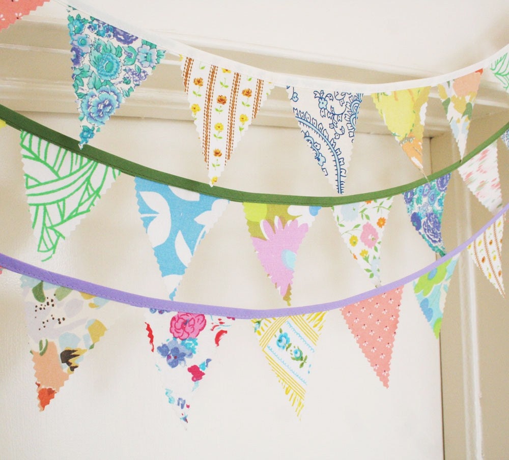 Bunting, Fabric Bunting, Banner, Fabric Pennant, Upcycled Vintage Fabrics, Vintage Floral, Handmade by Knotted Nest