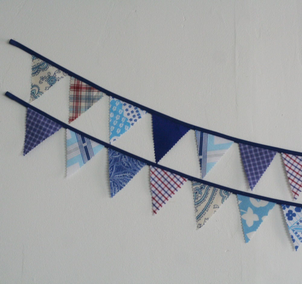 Bunting, Fabric Bunting, Penant Banner, Baby Shower Decorations, Vintage Fabrics, Baby Blues, Handmade by Knotted Nest