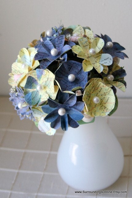 Map Your Love Bridal Bouquet - Shown in Yellow and Blue