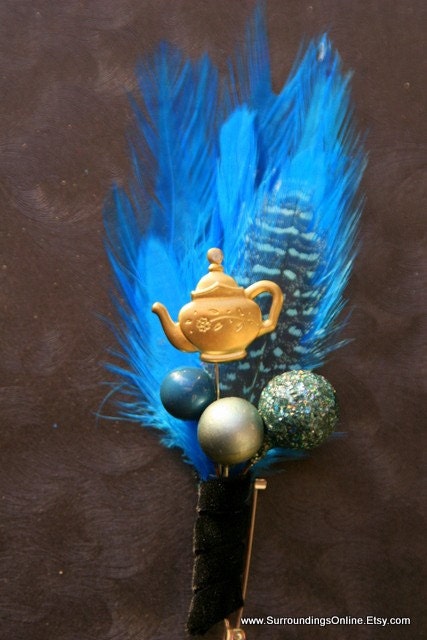Turquoise Teapot Boutonniere - Alice in Wonderland