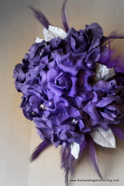 Royal Purple Rose Bouquet,  Silver Leaf Accents