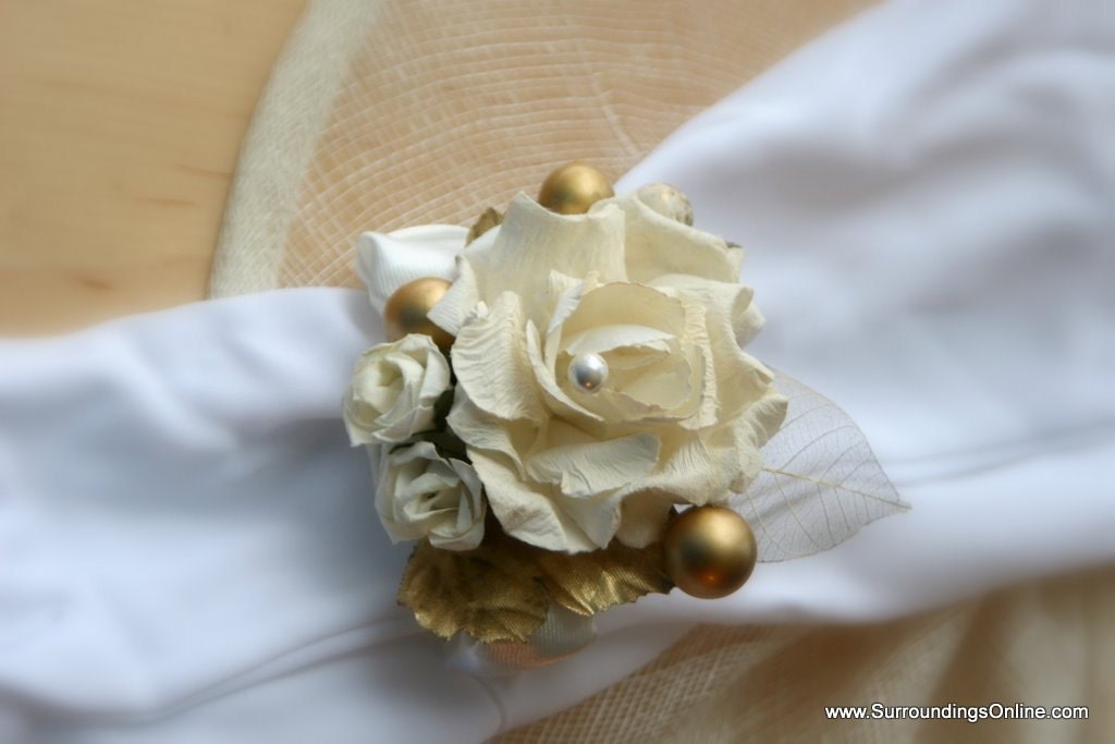 Golden  Anniversary Bridal Corsage in Creme, Ivory, Gold