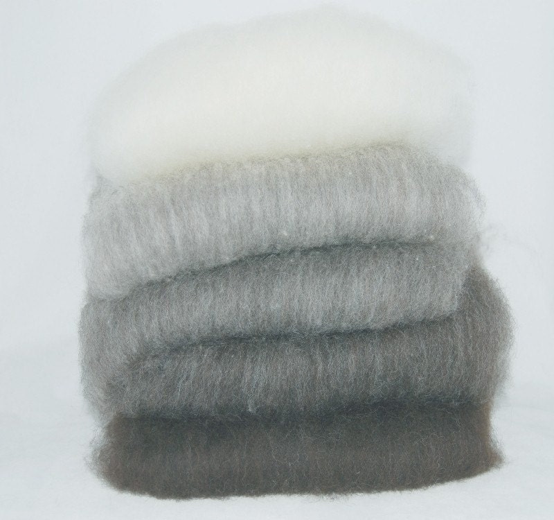 Shetland Black to White Ombre Batts - 5 ounces