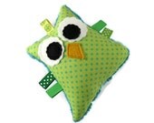 Owl Plush Rattle Baby Toy Small Owl Softie Minky Lime Green Teal