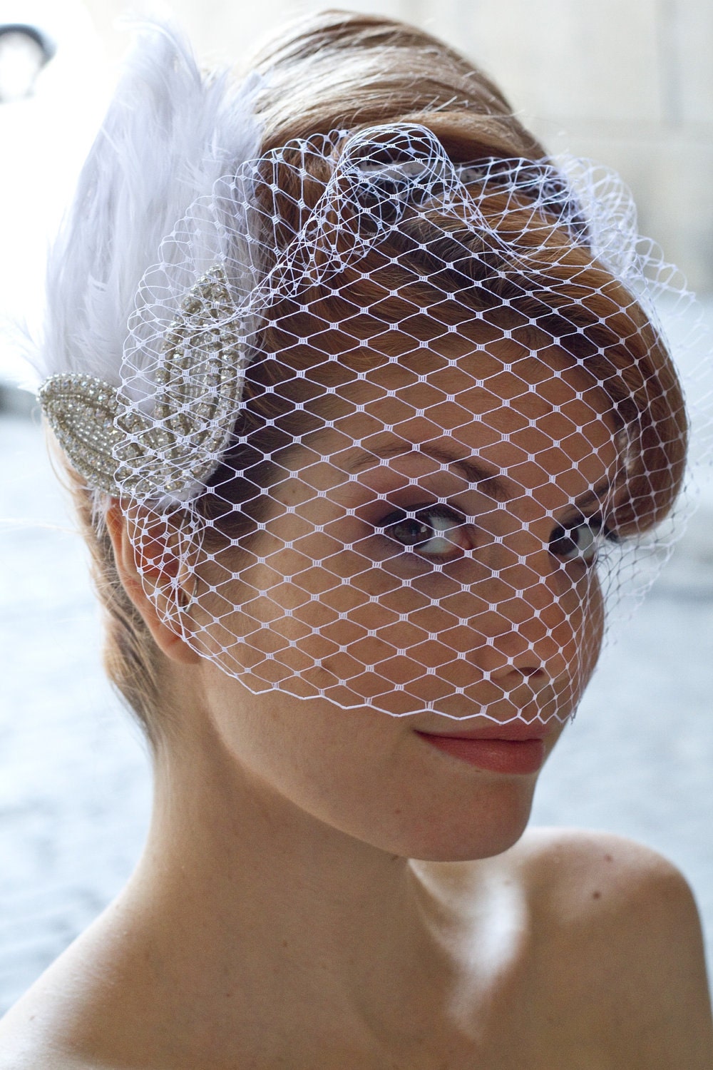 Guenevere Rhinestone Birdcage Veil and Sash