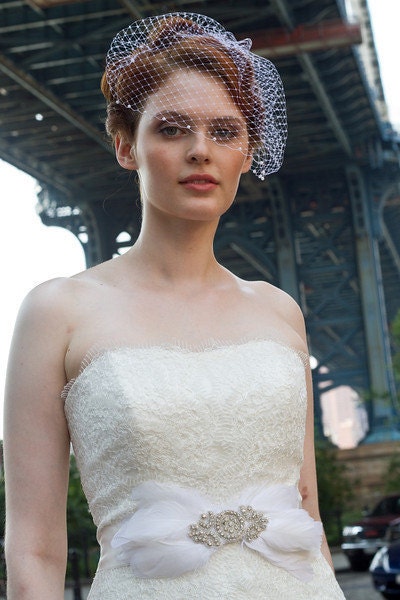 Ariadne Feather and Rhinestone Sash with Silk Ribbon Sash