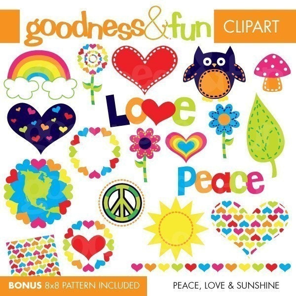 Buy 2 Sets, Get 2 Sets FREE - Digital Clipart - Peace, Love and Sunshine