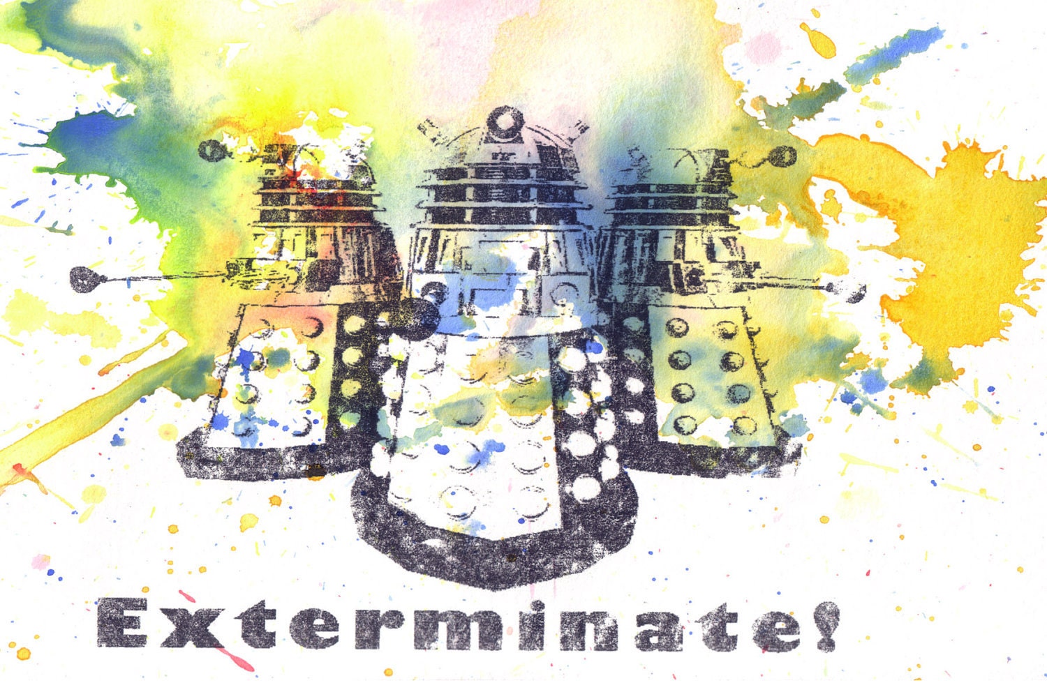 Doctor Who Art  Dalek Watercolor Painting - 5 X 7 in. Doctor Who Art Poster Print Buy 3 Receive a 4th Print Free